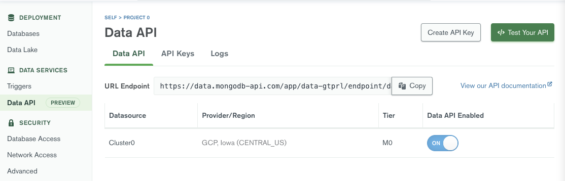 Mongo DB Atlas Data API image