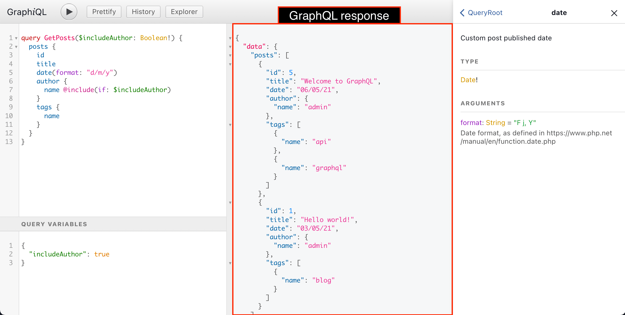 GraphQL query response