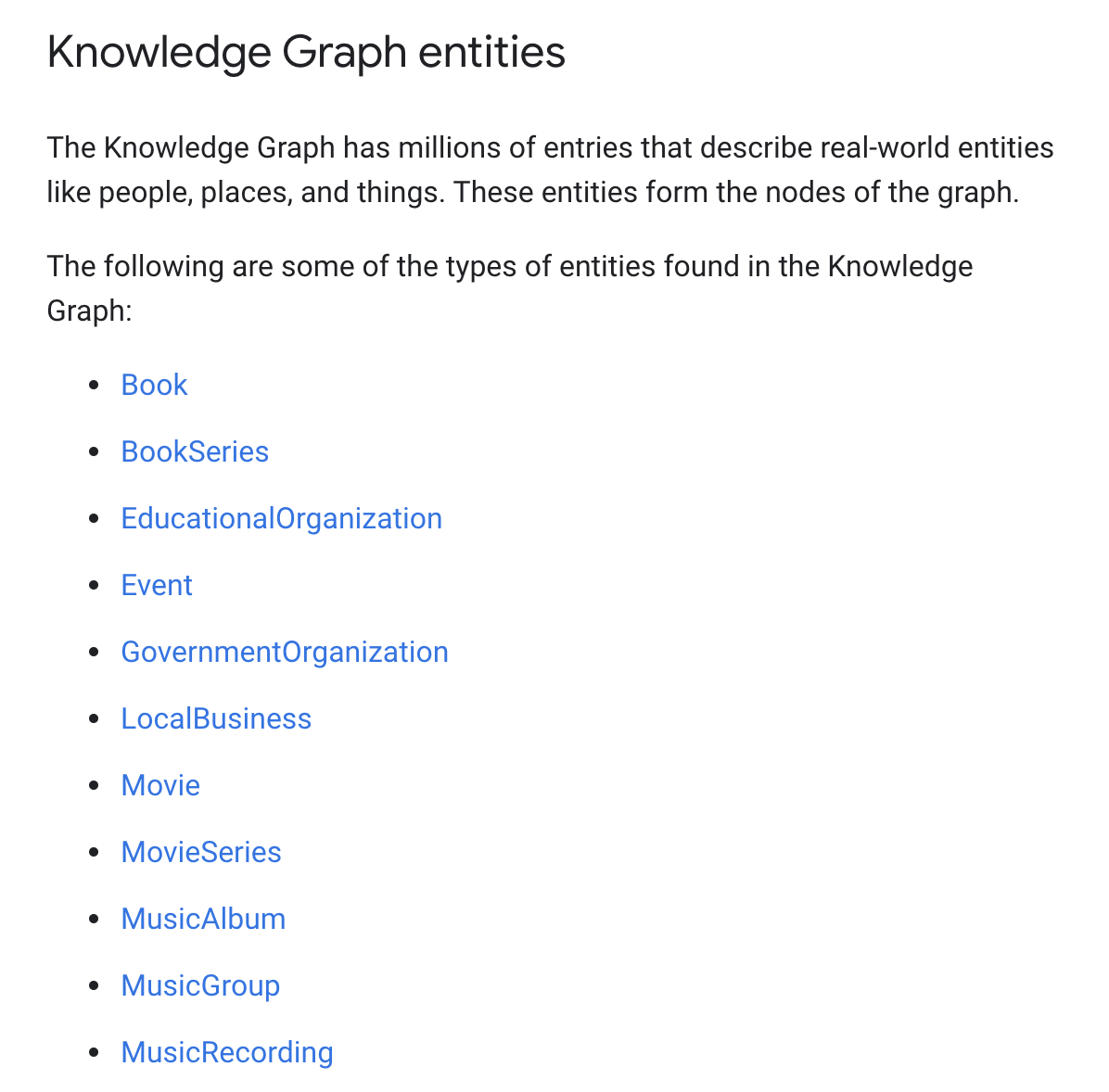 Knowledge Graph Entities