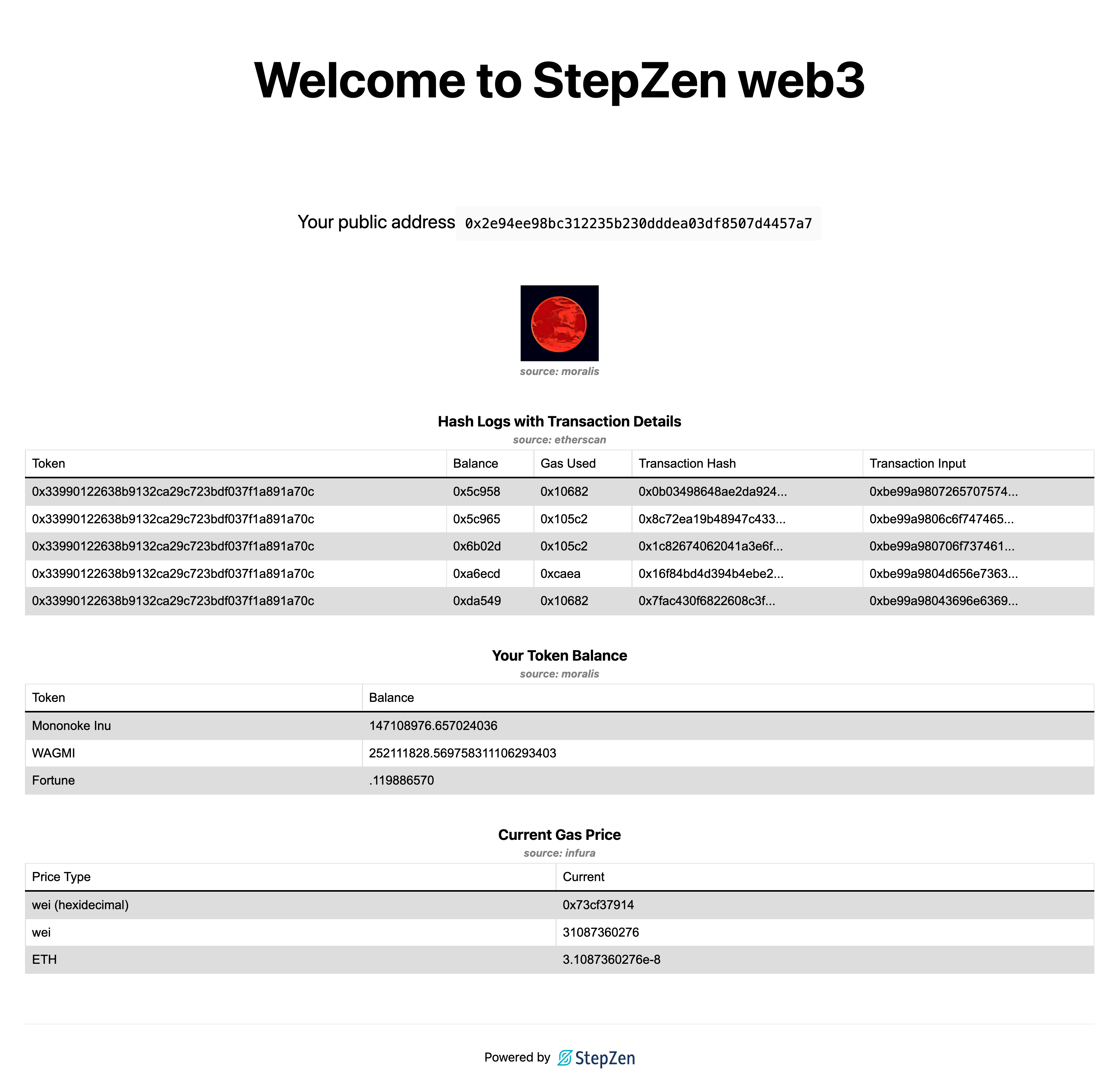 StepZen Web3 App Dashboard